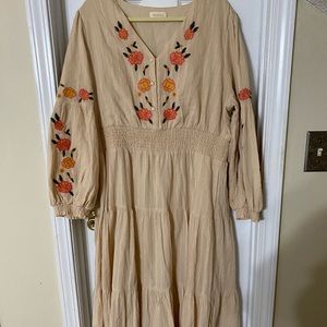 Tan Long Sleeve Floral Roolee Dress